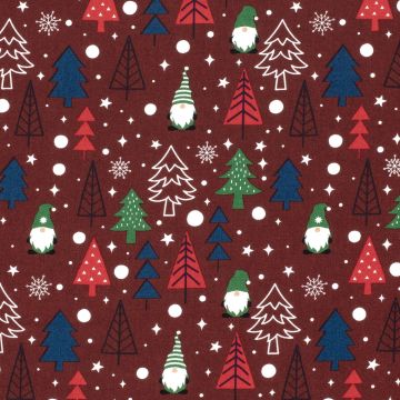 Katoen Poplin stof bedrukt Kerstbomen Rood