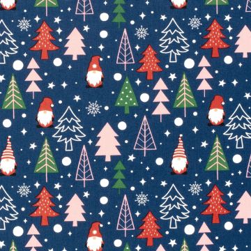 Katoen Poplin stof bedrukt Kerstbomen Marine