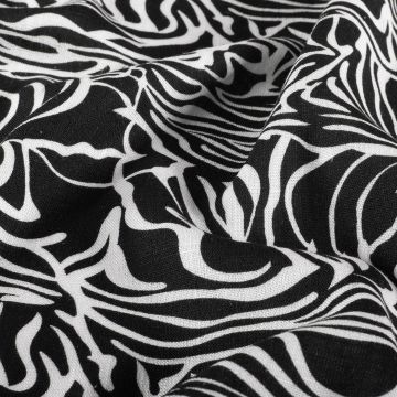 Viscose Linnen stof bedrukt Zebra Zwart