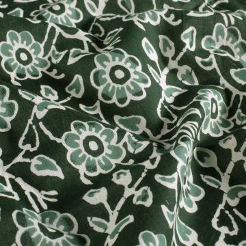 Batik Katoen bedrukt Bloem donker groen