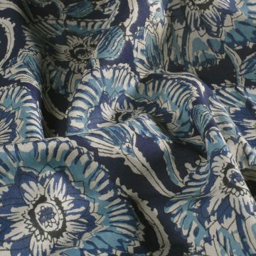 Batik Katoen bedrukt Bloemenpracht blauw