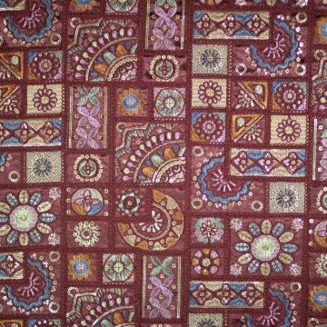 Luxe borduurstof patchwork bordeaux