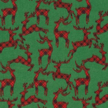 Flanel stof bedrukt Hertjes groen