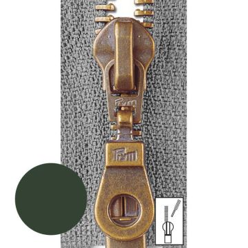 Prym Ritssluiting Metaal 6mm Antiek Messing Deelbaar Donker Groen #461 55 cm