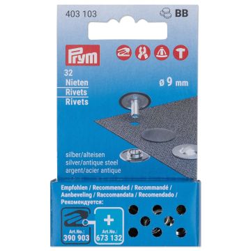 PRYM Navul.siernieten MS 9mm zilv-o.ijz.32st 403103