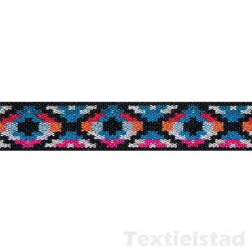 Elastiek Color 25 mm ethno blauw / fuchs