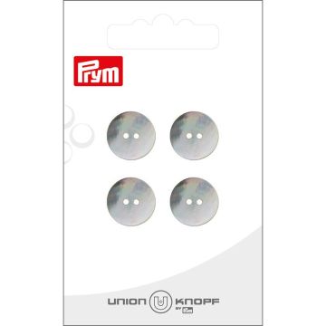 Knoop parelmoer 2 gaatjes 14mm wit 4st